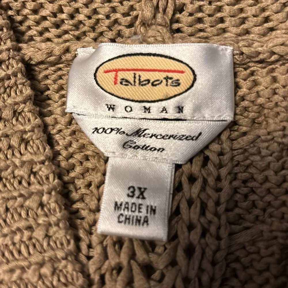 TALBOTS Brown Mercerized Cotton Hooded Cable Knit Sweater Size 3X